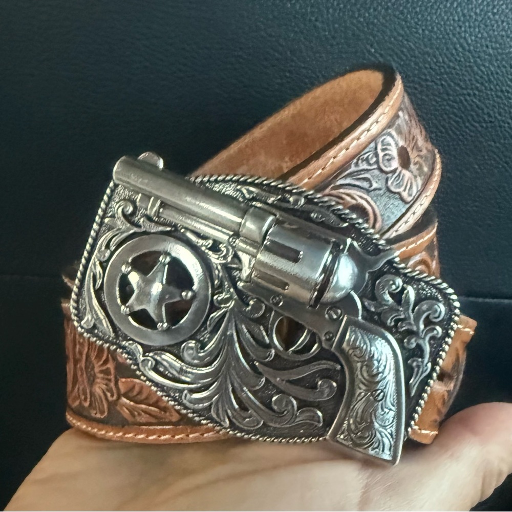 Justin Leather Belt with Silver Buckle